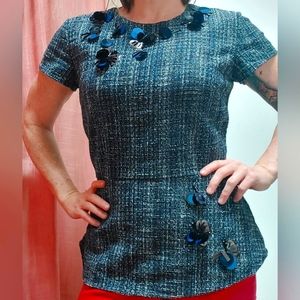Banana Republic Blue Tweed Embellished Top | Fully Lined | Size 8
